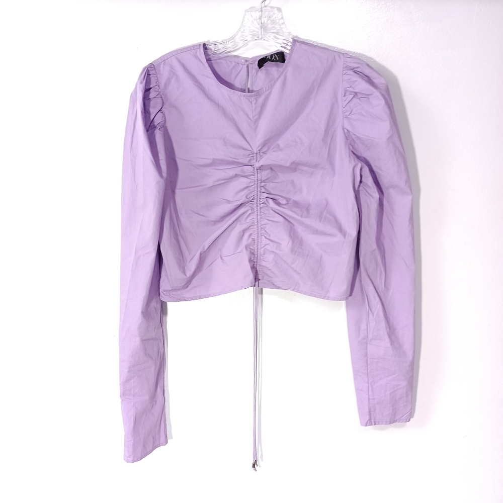 Moon Collection Ruched Front 100 % Cotton Crop Top in Lilac Size L